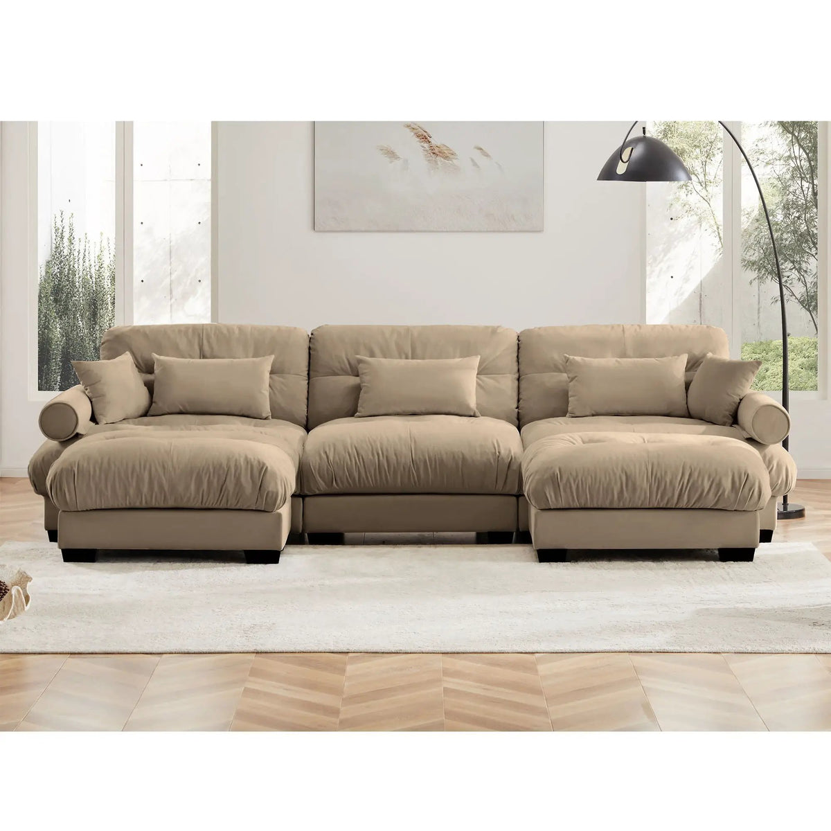 Modular Sectional Sofa | Deep Comfort Cushions | Vintage Fabric Ottoman
