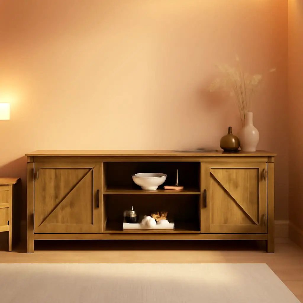Rustic Oak TV Stand With Double Barn Doors Up To 80 Inch from PriceLows™