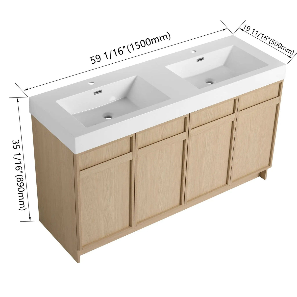 Freestanding Bathroom Vanity With Resin Sink & Soft Close Cabinet Doors | 3 Pieces | Stainless Steel & Plywood | Bathroom