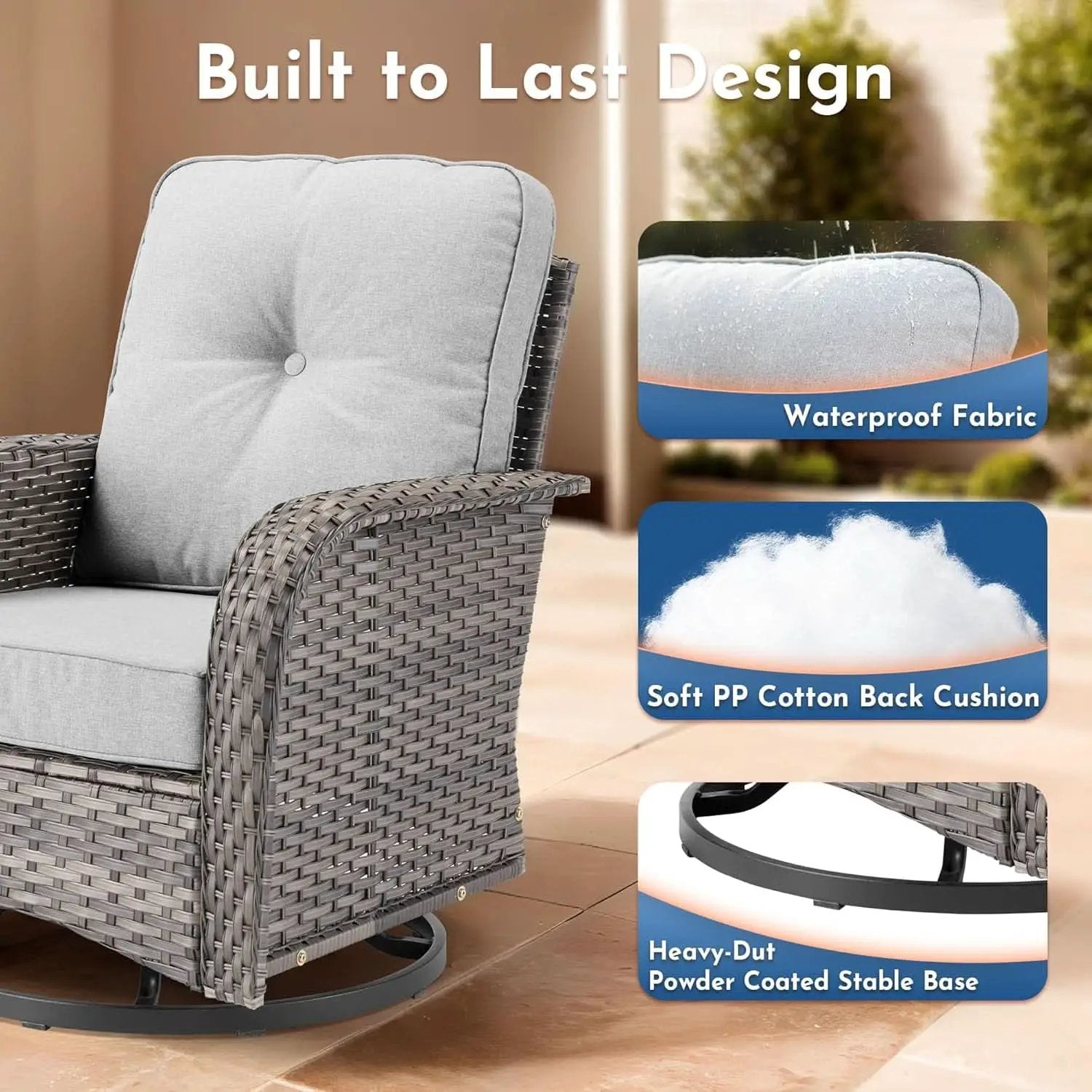 5 Piece Outdoor Patio Furniture Set With Swivel Rocker Chairs Light Gray from PriceLows™