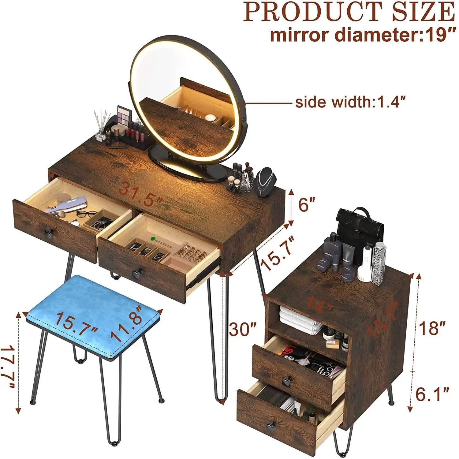 Vanity Desk Set With Drawers And LED Lighted Mirror from PriceLows™