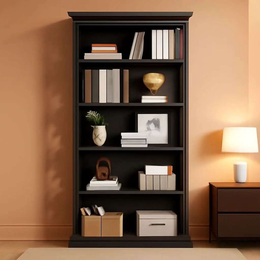 71 Inch 6 Tier Industrial Bookcase Floor Standing All Black from PriceLows™