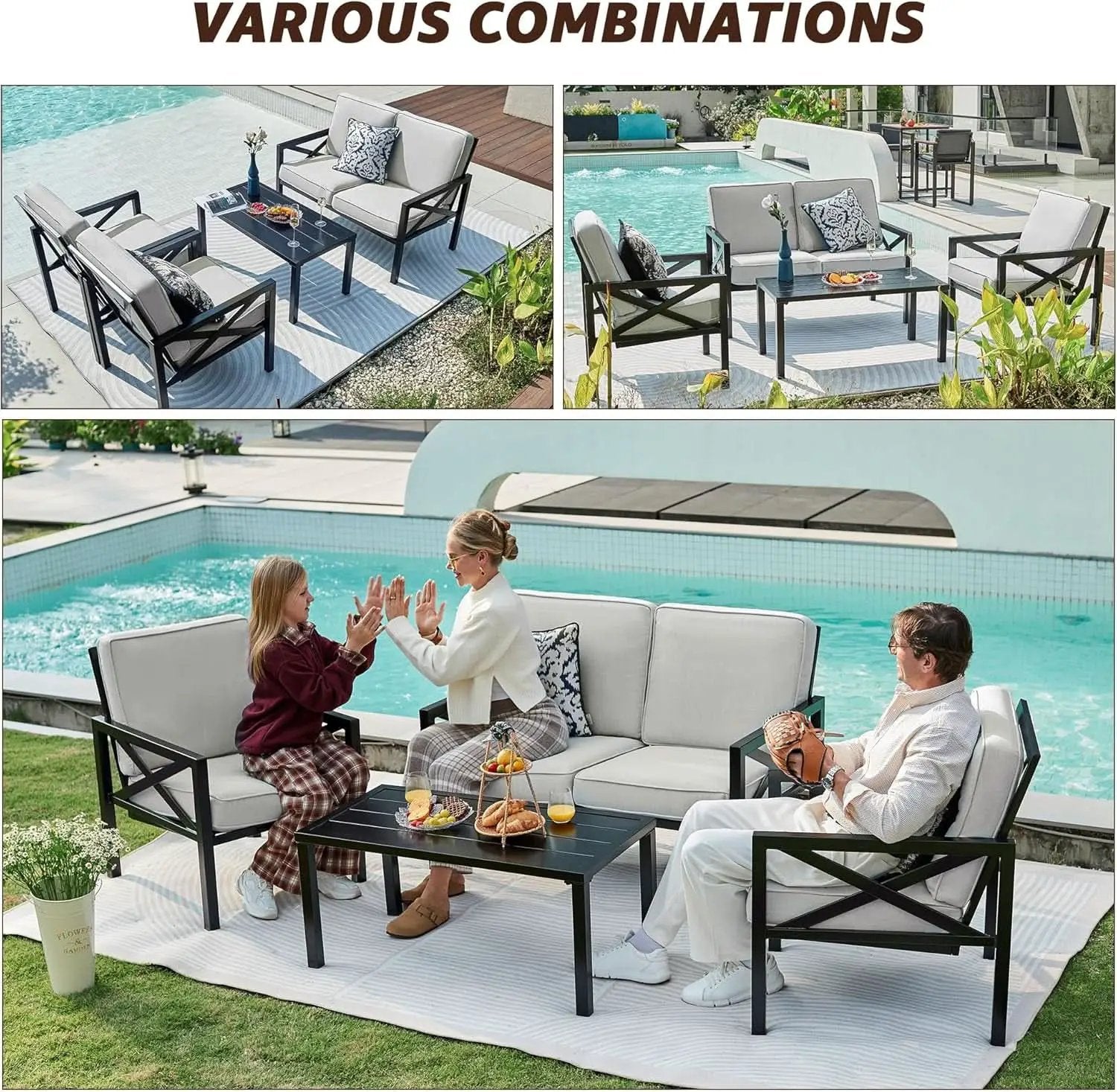 4 Piece Outdoor Metal Patio Set With 5.5 Inch Cushions And Coffee Table from PriceLows™