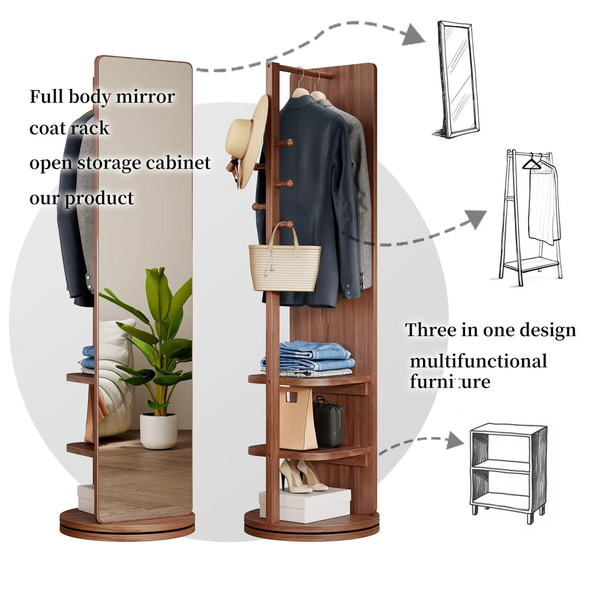 Full Length Mirror | 360 Rotation Design | Solid Wood Rack