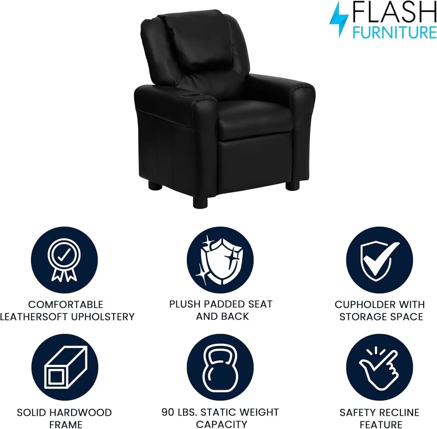 Kids Leathersoft Recliner With Cup Holder And Safety Recline Black from PriceLows™