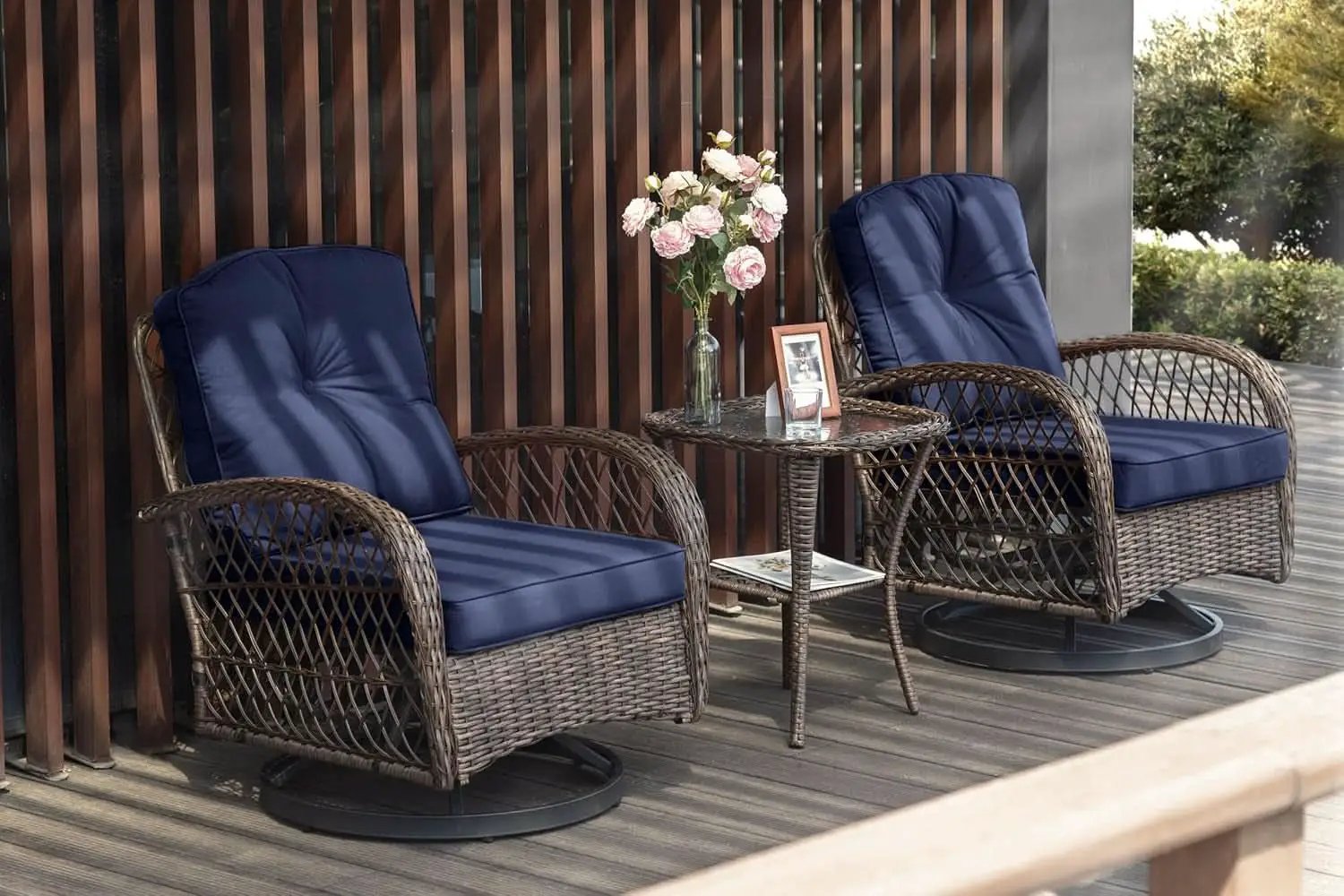 Outdoor Wicker Swivel Glider Rocker Patio Furniture Set from PriceLows™