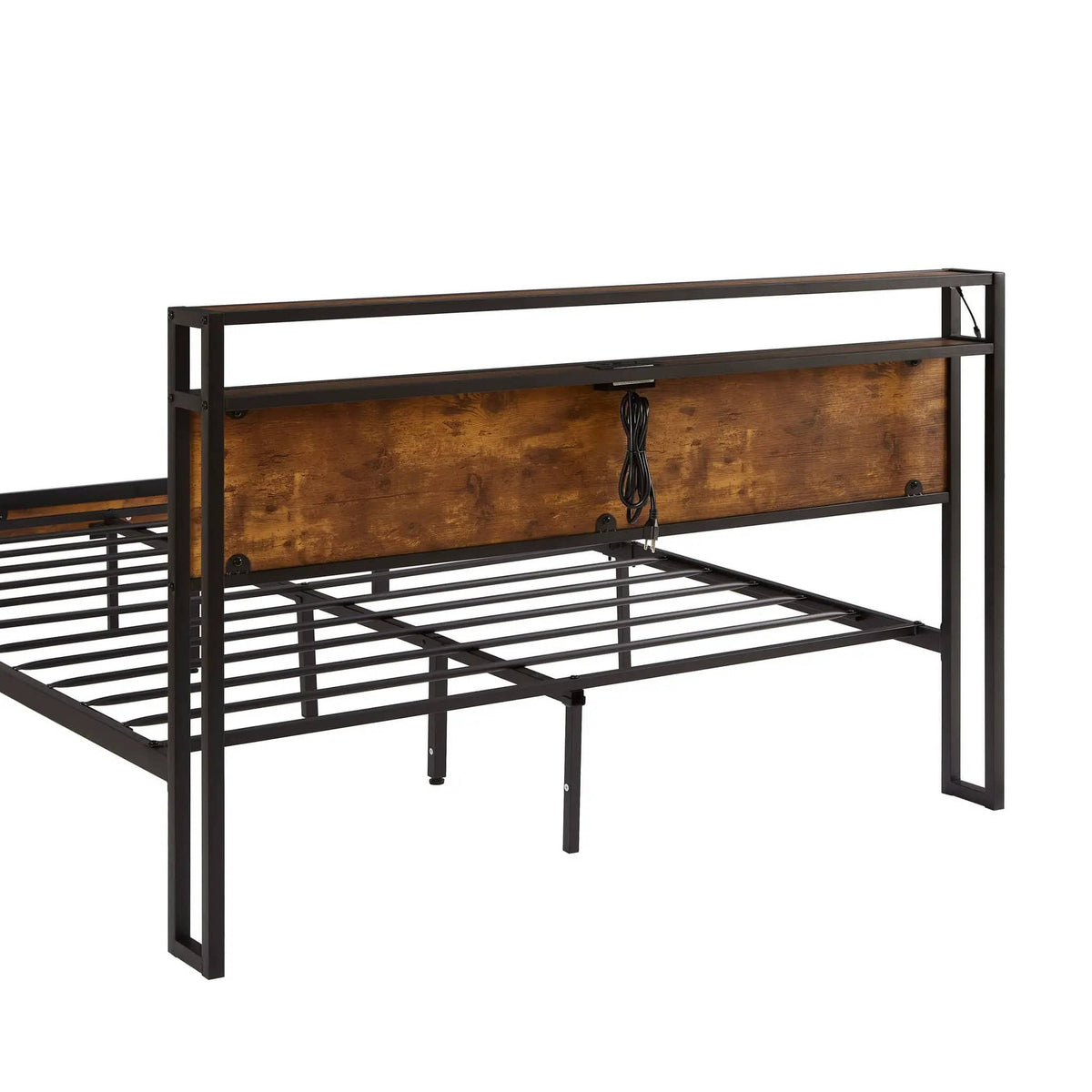 Metal Platform Bed Frame With Wooden Headboard And Footboard With USB Liner, LED | 2 Pieces | Metal | Bedroom