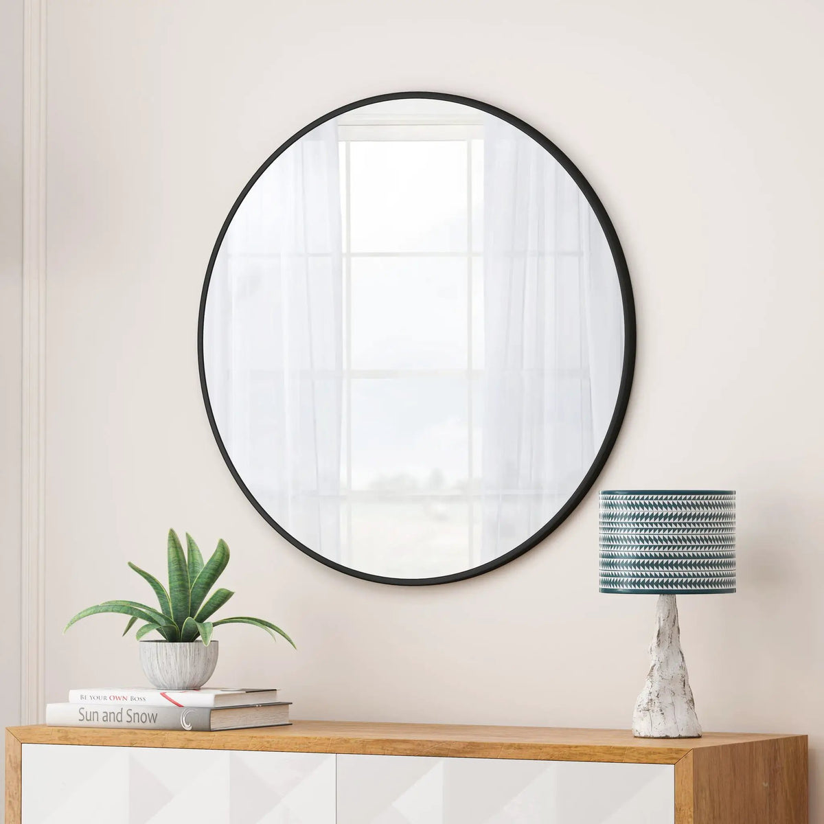 Round Wall Mirror | Metal Framed Circular Design | 48 Inch Diameter | Vanity And Dressing Use
