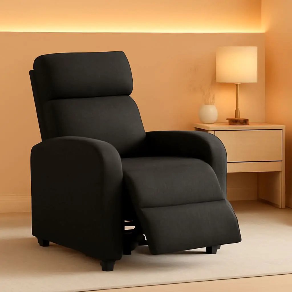 Fabric Push Back Recliner Chair Pocket Spring Matte Black from PriceLows™