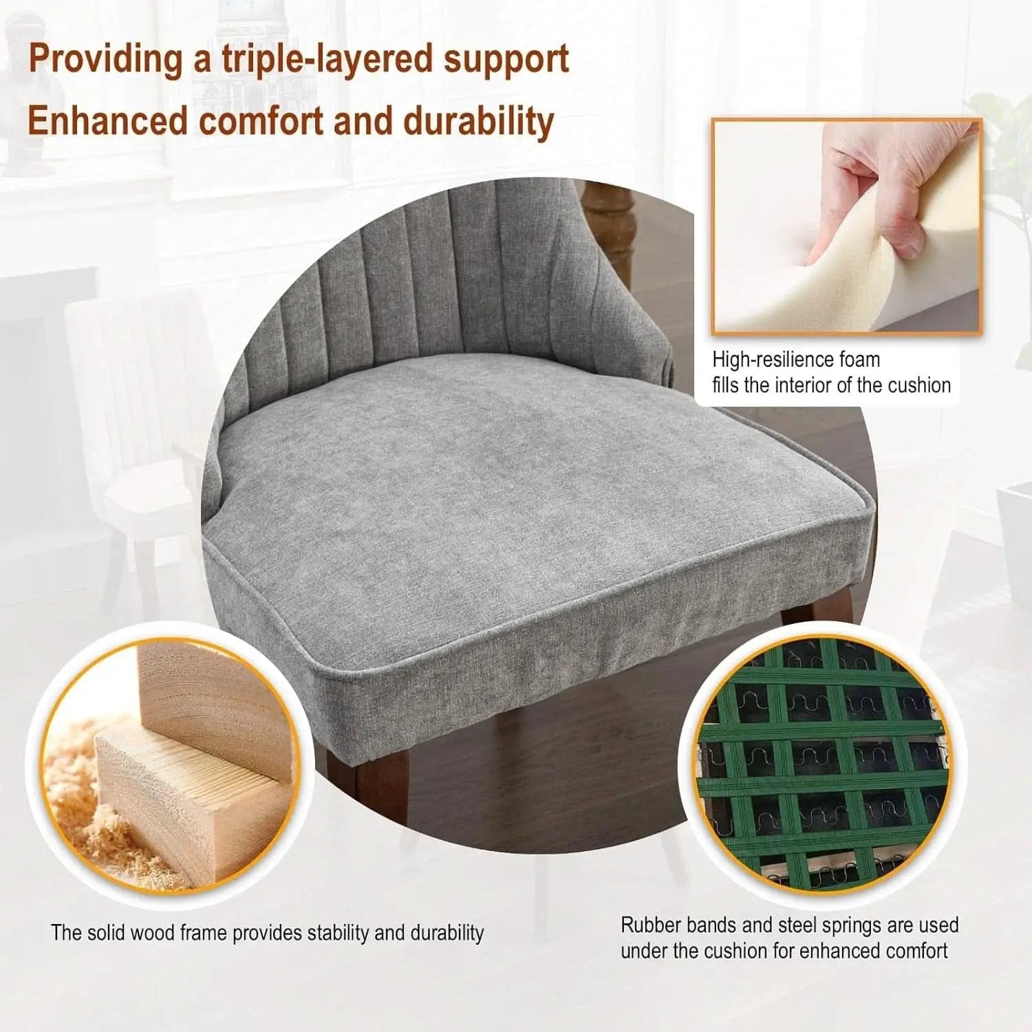 Gray Velvet Dining Chairs Channel Tufted For Kitchen from PriceLows™