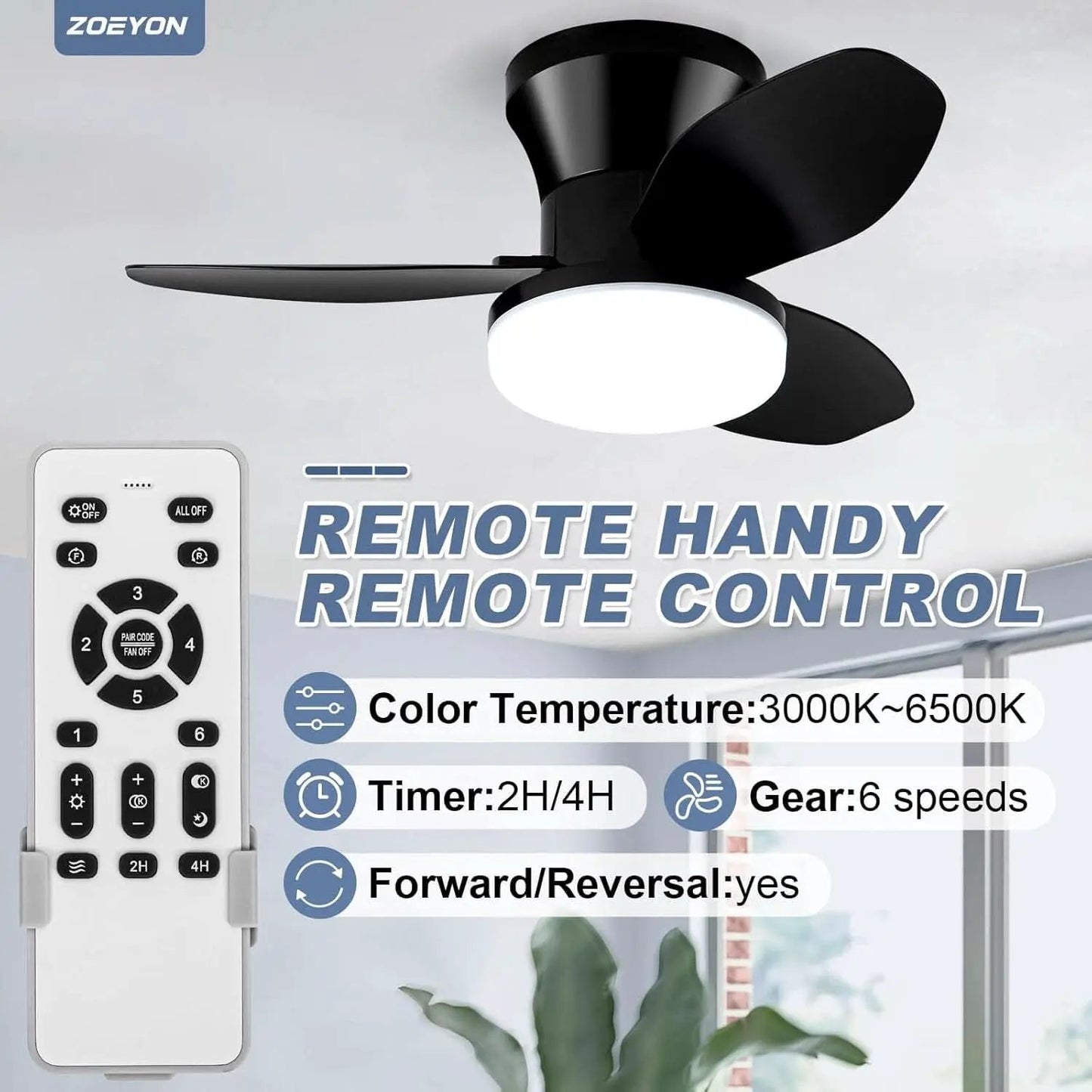 Black 26 Inch Flush Mount Ceiling Fan With Remote Control from PriceLows™