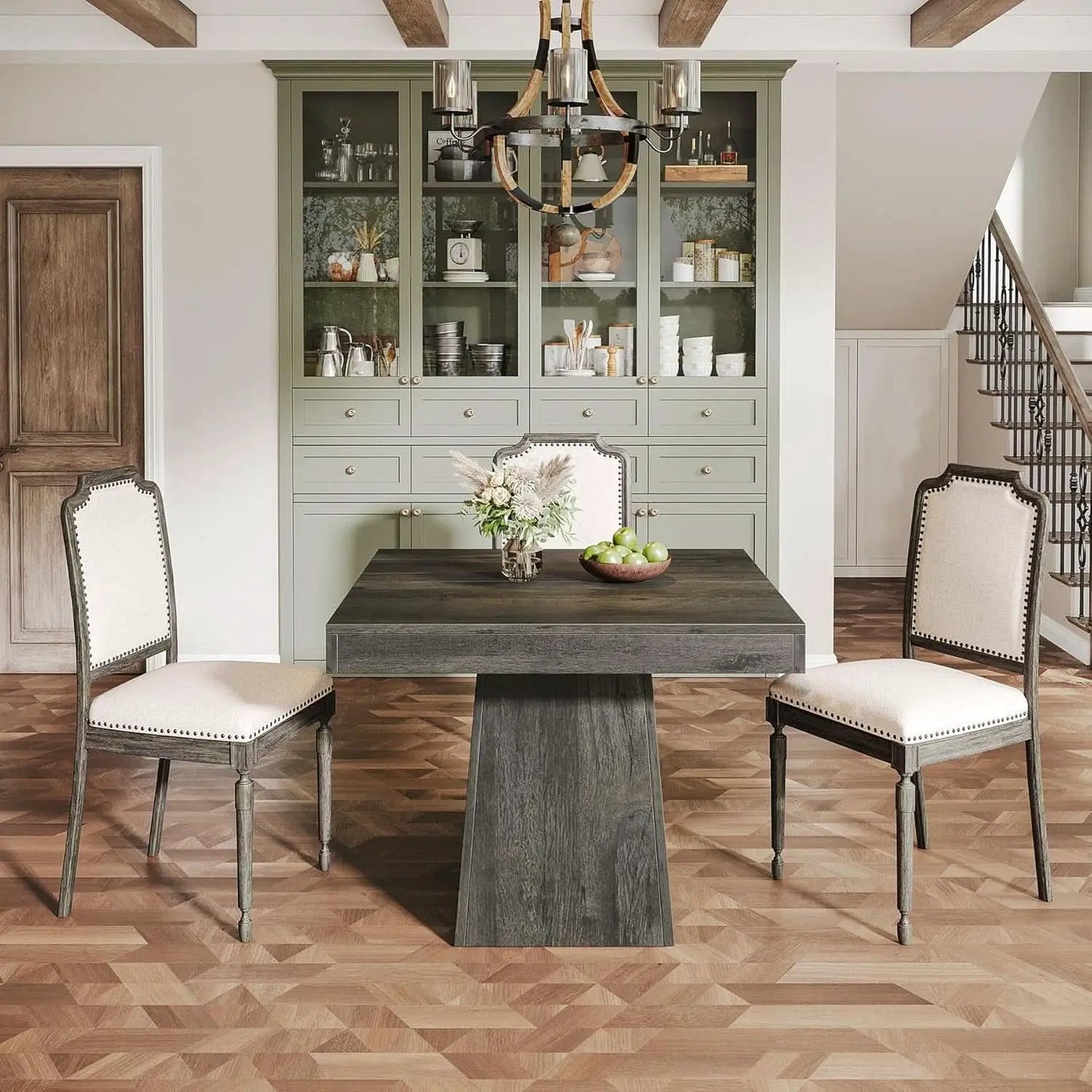 Gray Square Dining Table 31.5 Inch Waterproof Top Seats 4 from PriceLows™