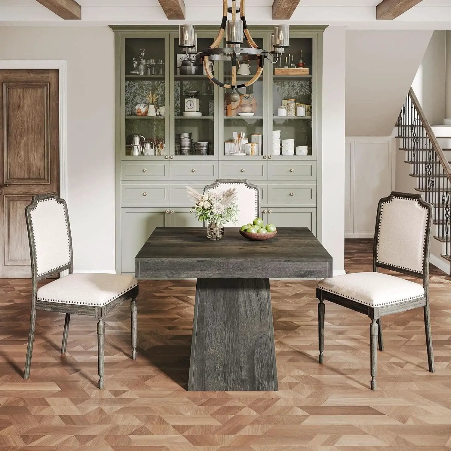 Gray Square Dining Table 31.5 Inch Waterproof Top Seats 4 from PriceLows™