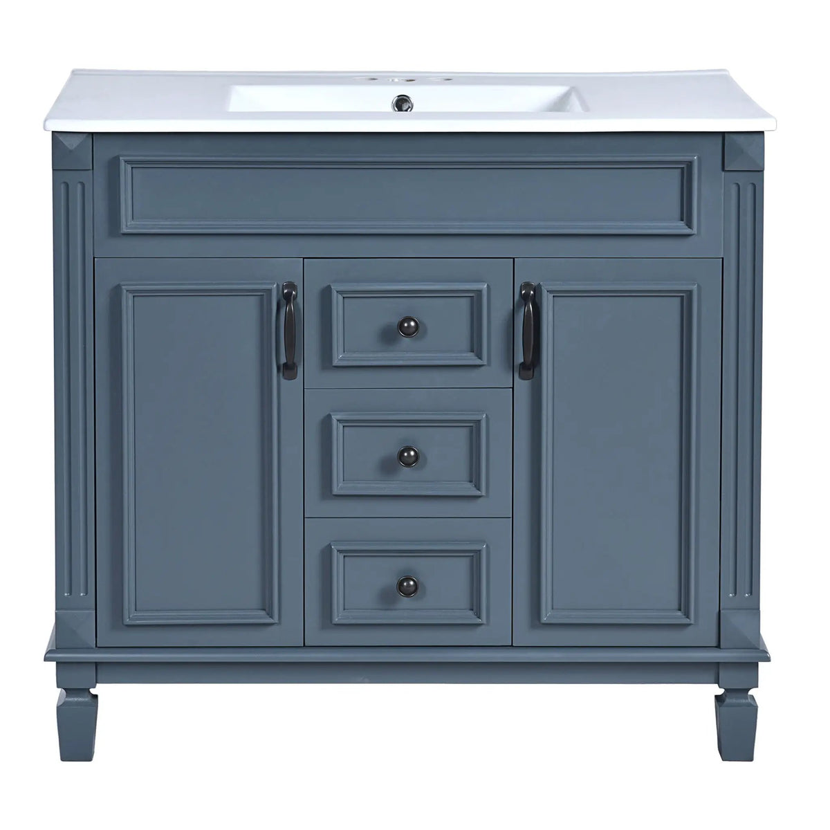36 Inch Bathroom Vanity With Top Sink | Blue Finish | 2 Soft Closing Doors | 2 Drawers