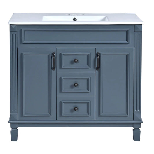 36 Inch Bathroom Vanity With Top Sink | Blue Finish | 2 Soft Closing Doors | 2 Drawers