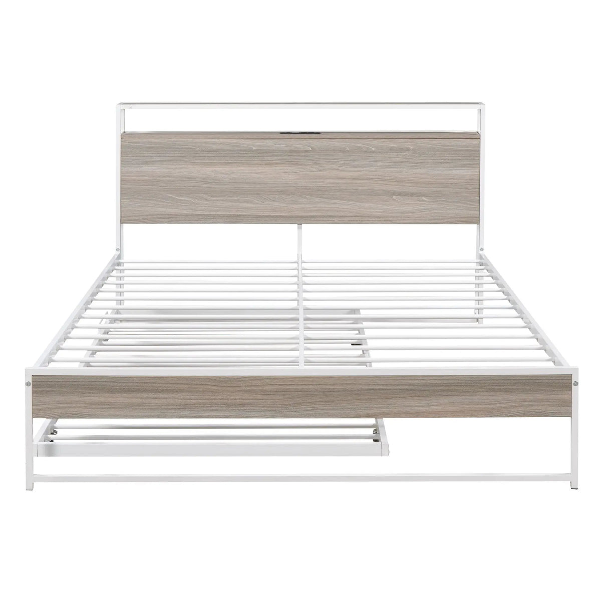 Platform Bed Frame With Trundle | USB Ports | Slat Support | Metal And Wood Build