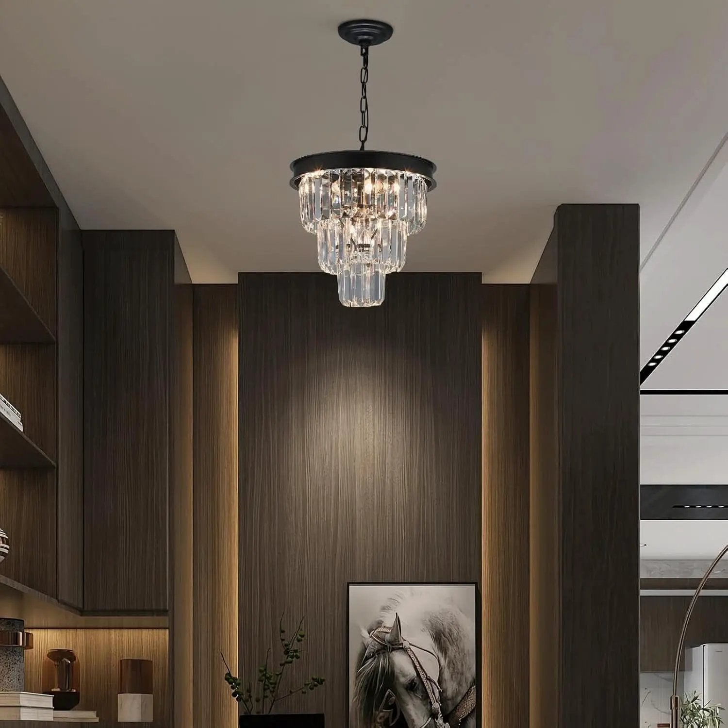 Black Four Light Crystal Chandelier Dining Pendant from PriceLows™