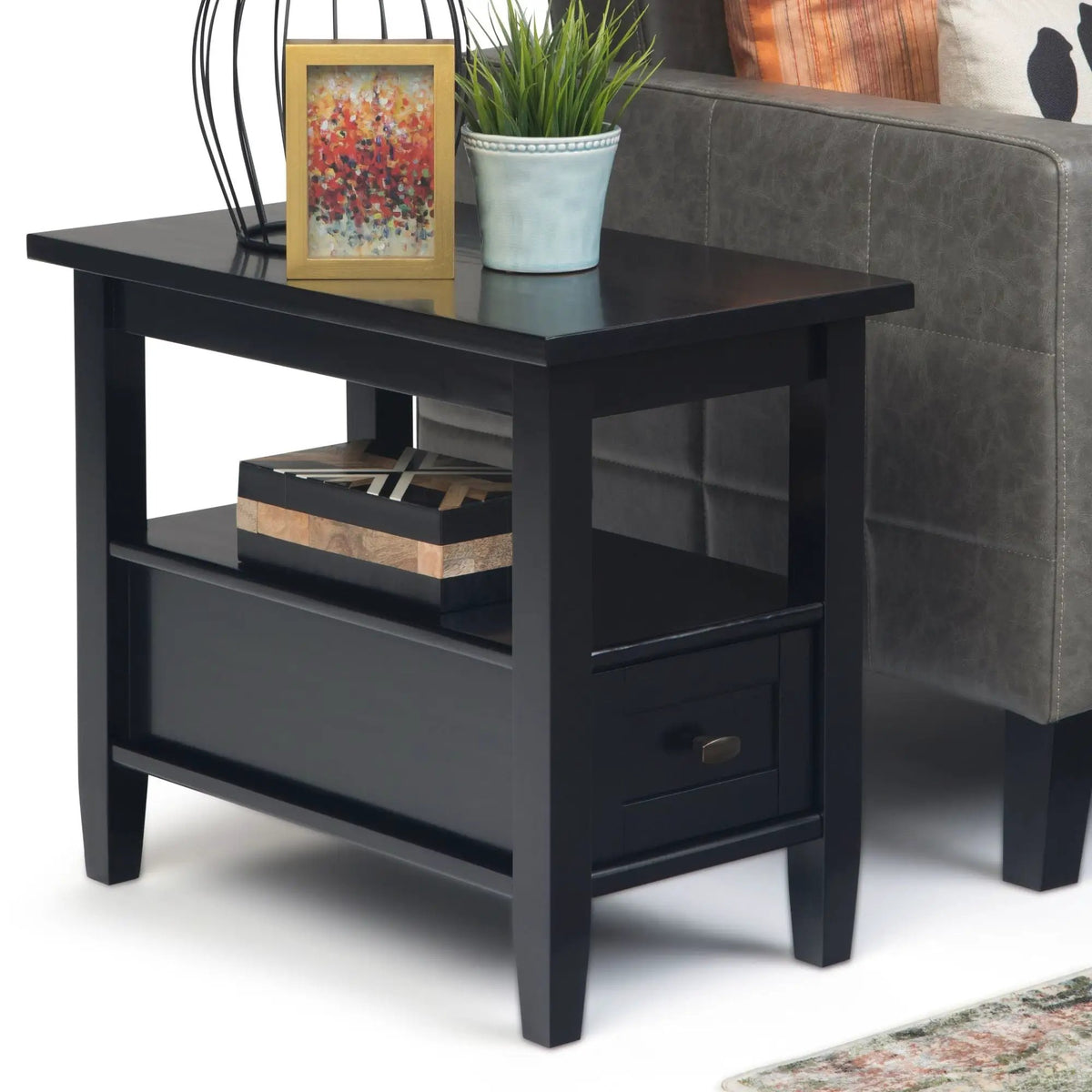 Warm Shaker Solid Wood Table | Bottom Drawer | Open Shelf Storage