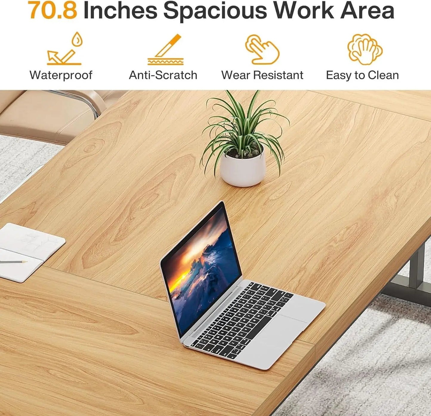 70.8 Inch Executive Desk Light Walnut Black Large Computer Office Desk from PriceLows™