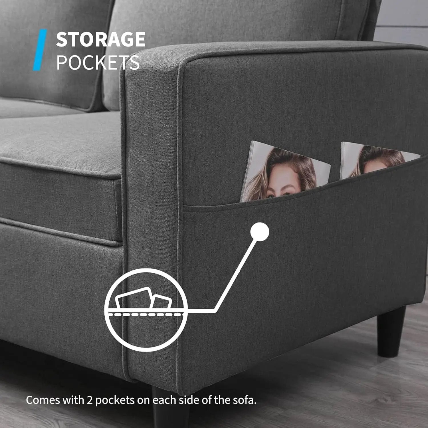 3 Piece Convertible Sofa Set With Linen Upholstery And Storage Ottoman Dark Grey from PriceLows™