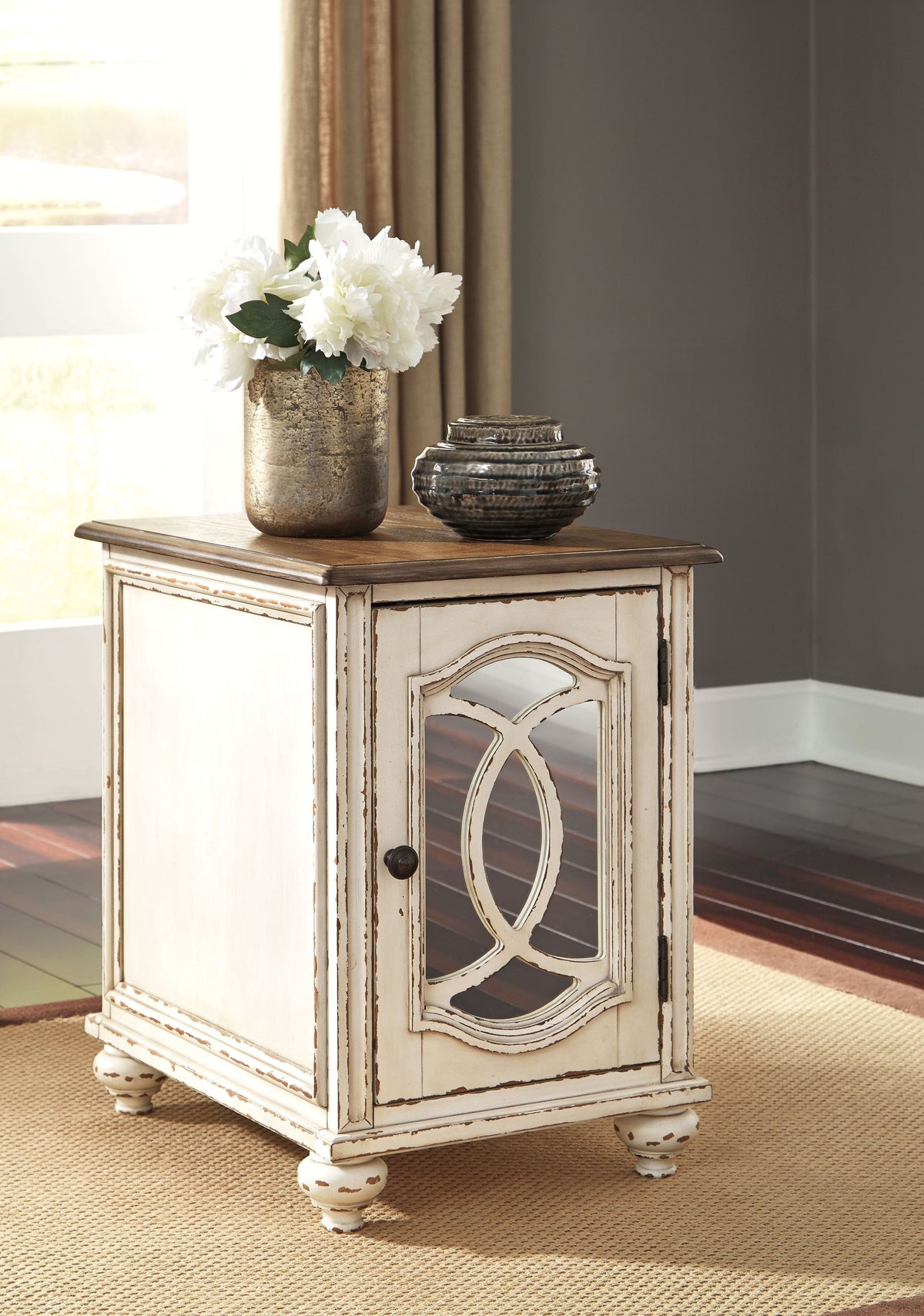 Realyn Chair Side End Table Insert Mirror | 18 x 24.13 x 25.25 in | Engineered Wood & Veneer | White / Brown