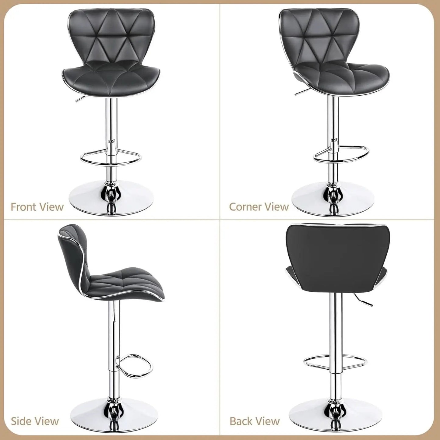 Grey Adjustable PU Leather Swivel Bar Stools Set of 2, Counter Height from PriceLows™