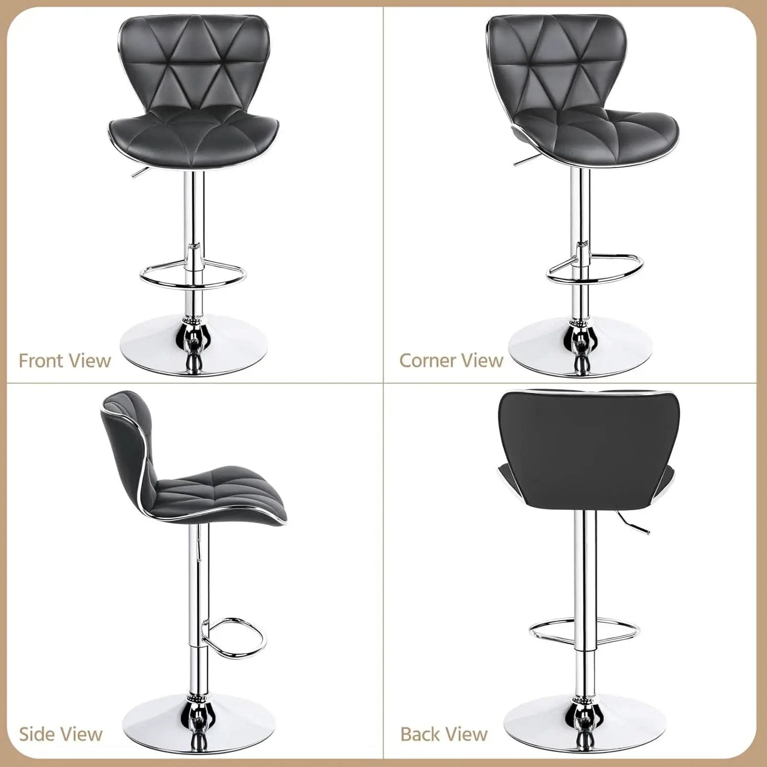 Grey Adjustable PU Leather Swivel Bar Stools Set of 2, Counter Height from PriceLows™