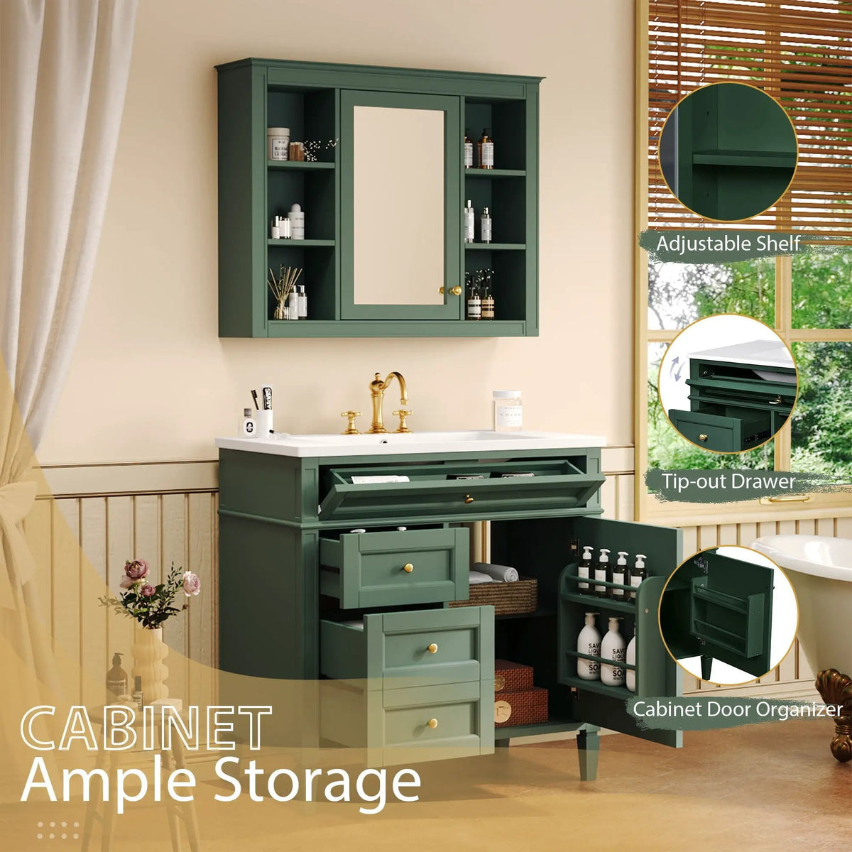 Bathroom Vanity With Mirror Cabinet | Single Sink | Soft Close Doors And Drawers
