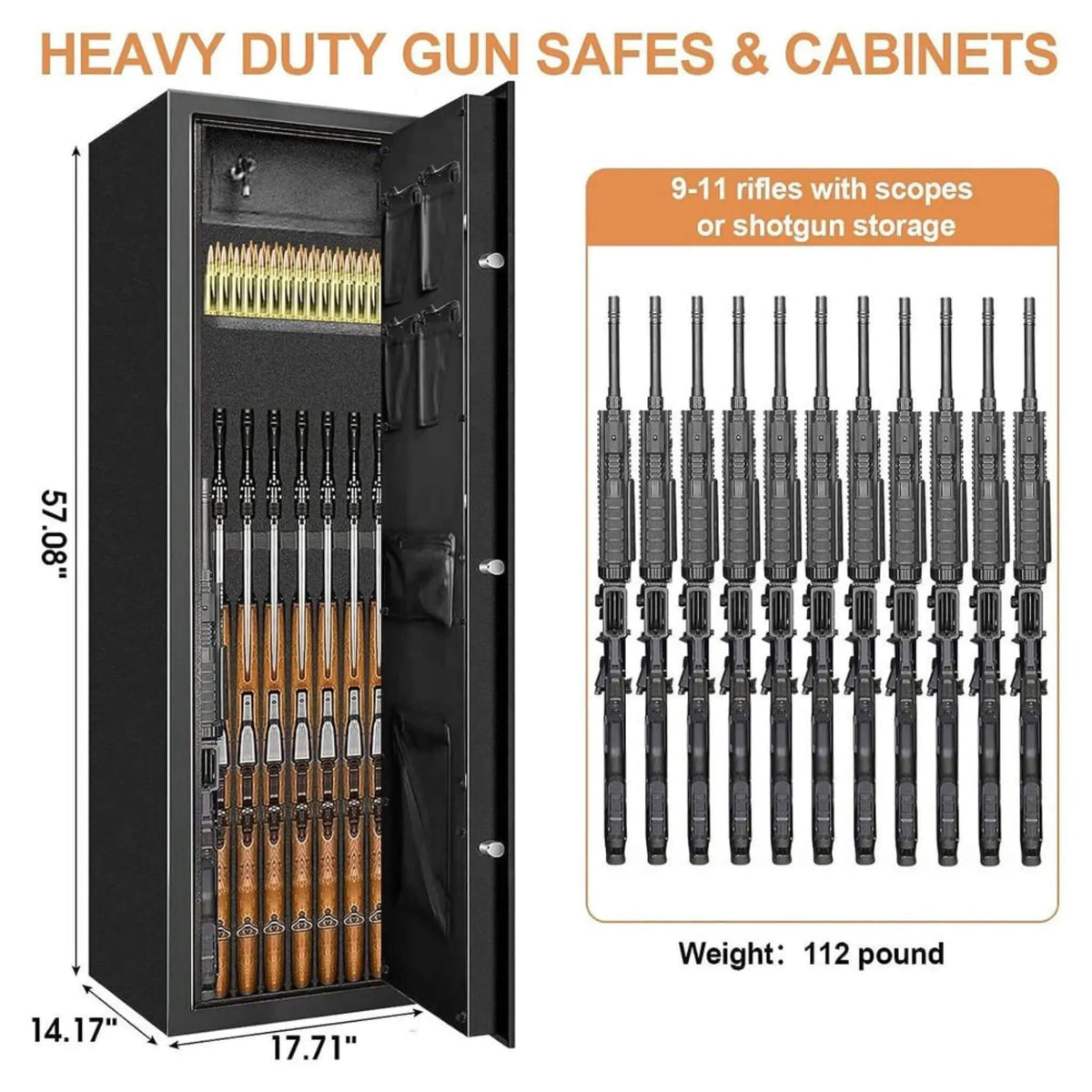 Heavy Duty 57 Inch Anti Theft Fireproof Biometric Gun Rifle Pistol Safe For Home, 11 | 57 Inch | Steel | Security Safe