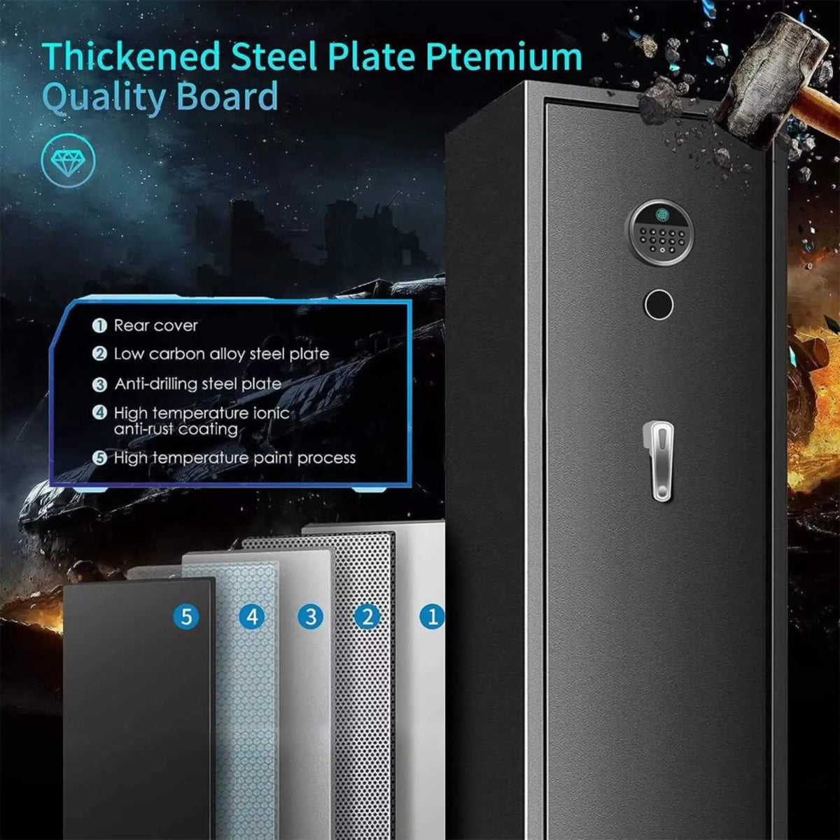 Heavy Duty 57 Inch Anti Theft Fireproof Biometric Gun Rifle Pistol Safe For Home, 11 | 57 Inch | Steel | Security Safe