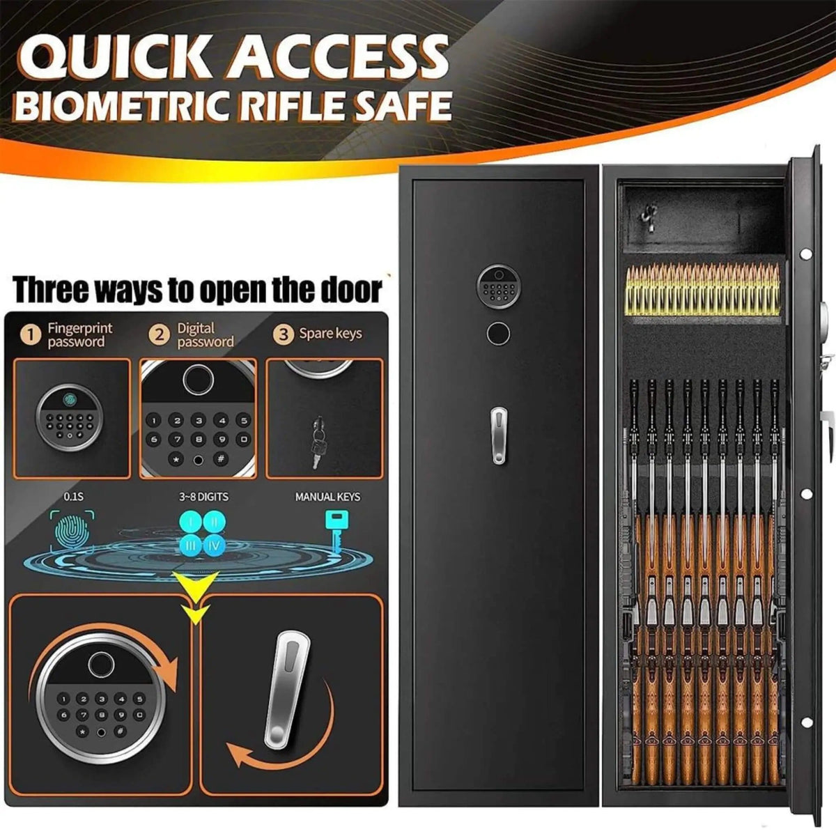 Heavy Duty 57 Inch Anti Theft Fireproof Biometric Gun Rifle Pistol Safe For Home, 11 | 57 Inch | Steel | Security Safe