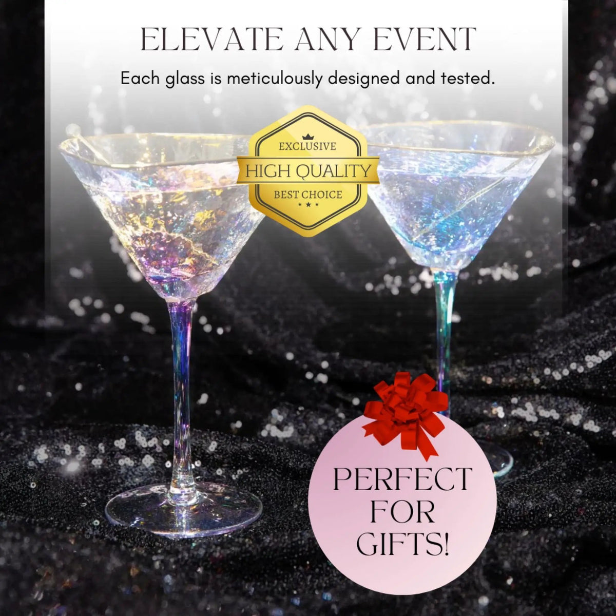 Martini Glasses | Iridescent Finish | Hammered Glass