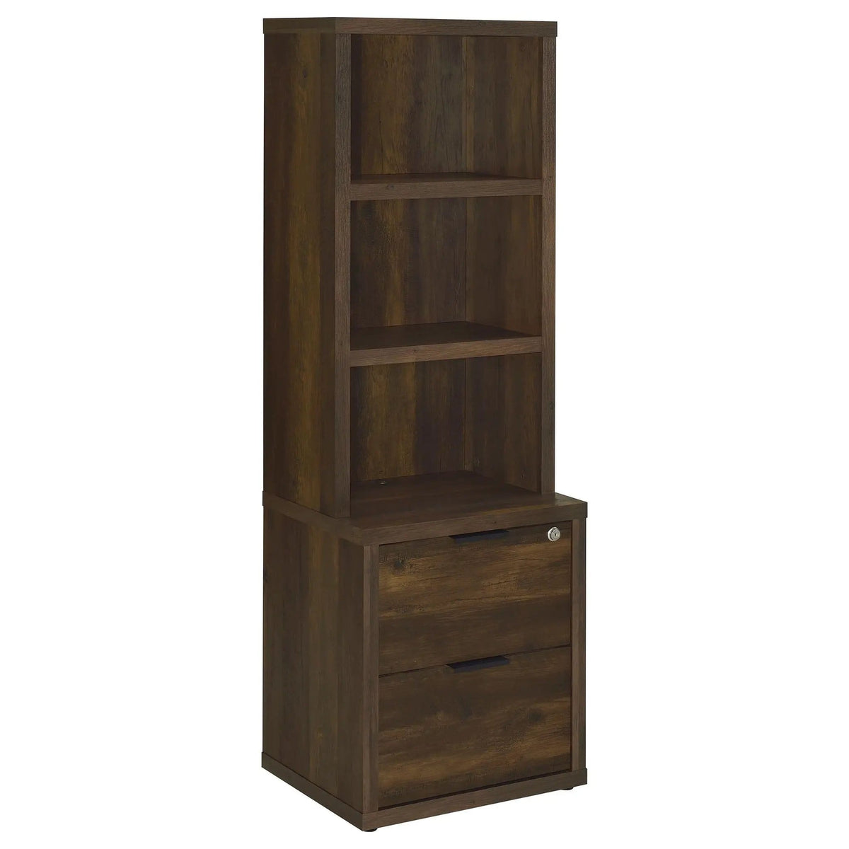 Westpark 3-shelf Bookcase USB and Lockable Drawer Dark Pine | 19.75 x 15.5 x 61.25 in | Engineered Wood & Veneer | Home Office