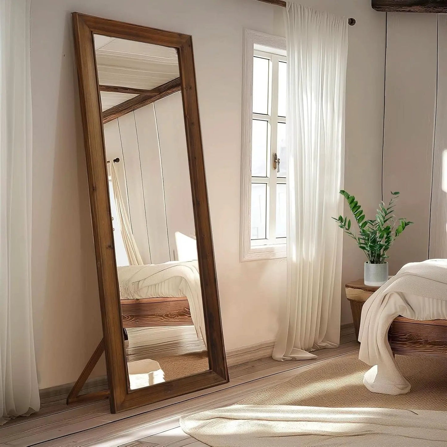 Rustic Farmhouse Full Length Mirror 64x21 Inch Wood Frame from PriceLows™
