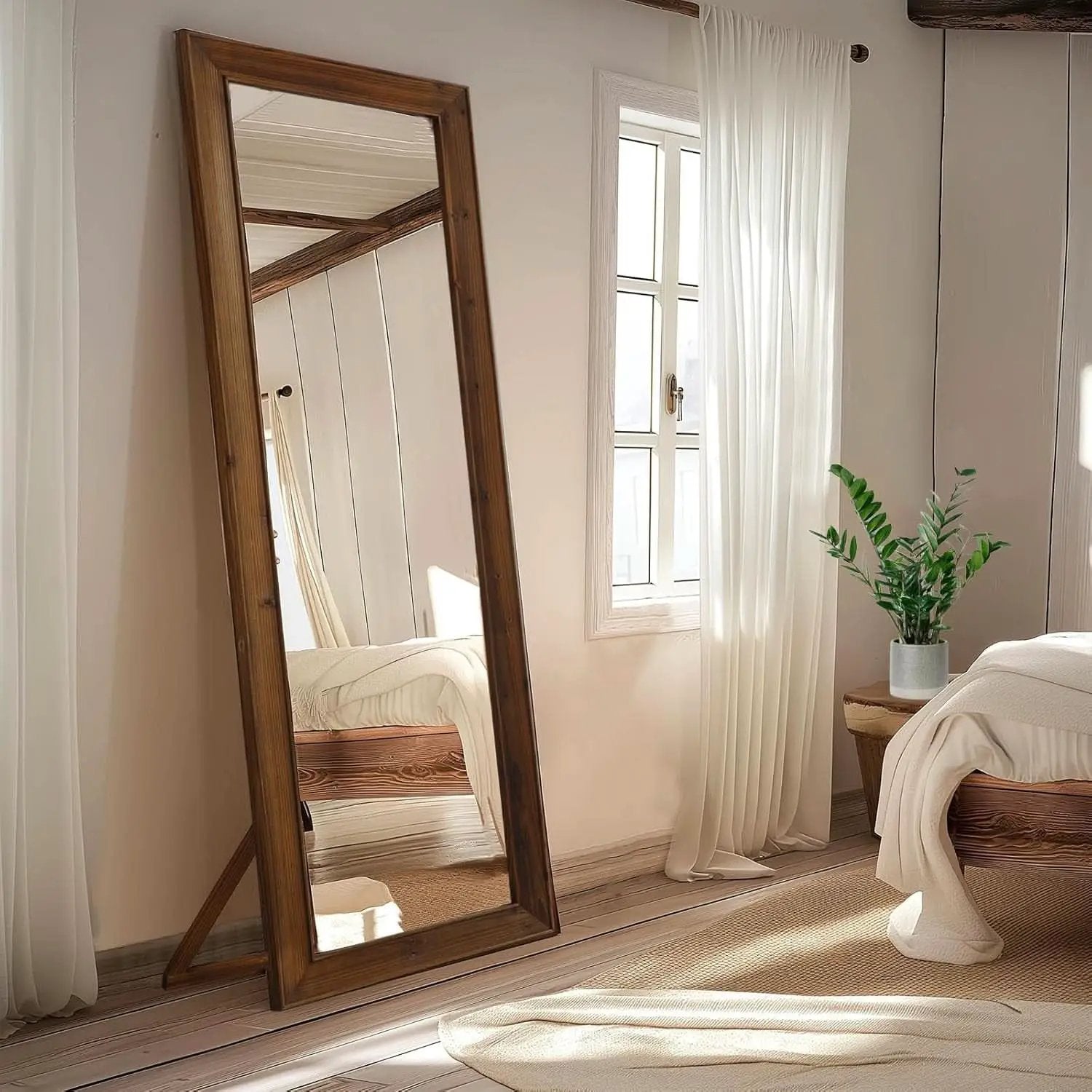 Rustic Farmhouse Full Length Mirror 64x21 Inch Wood Frame from PriceLows™