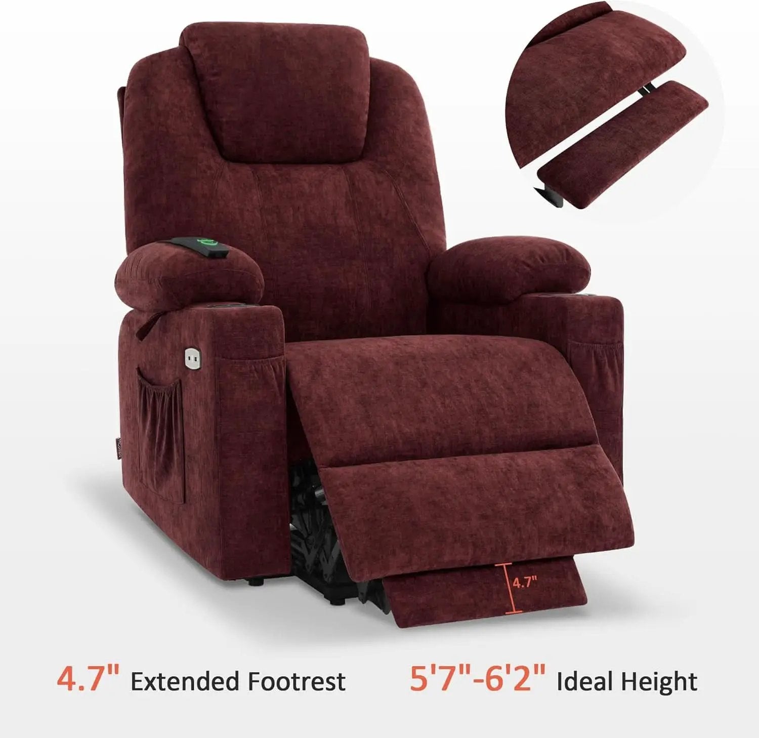 Large Power Lift Recliner With Massage And USB Sangria from PriceLows™