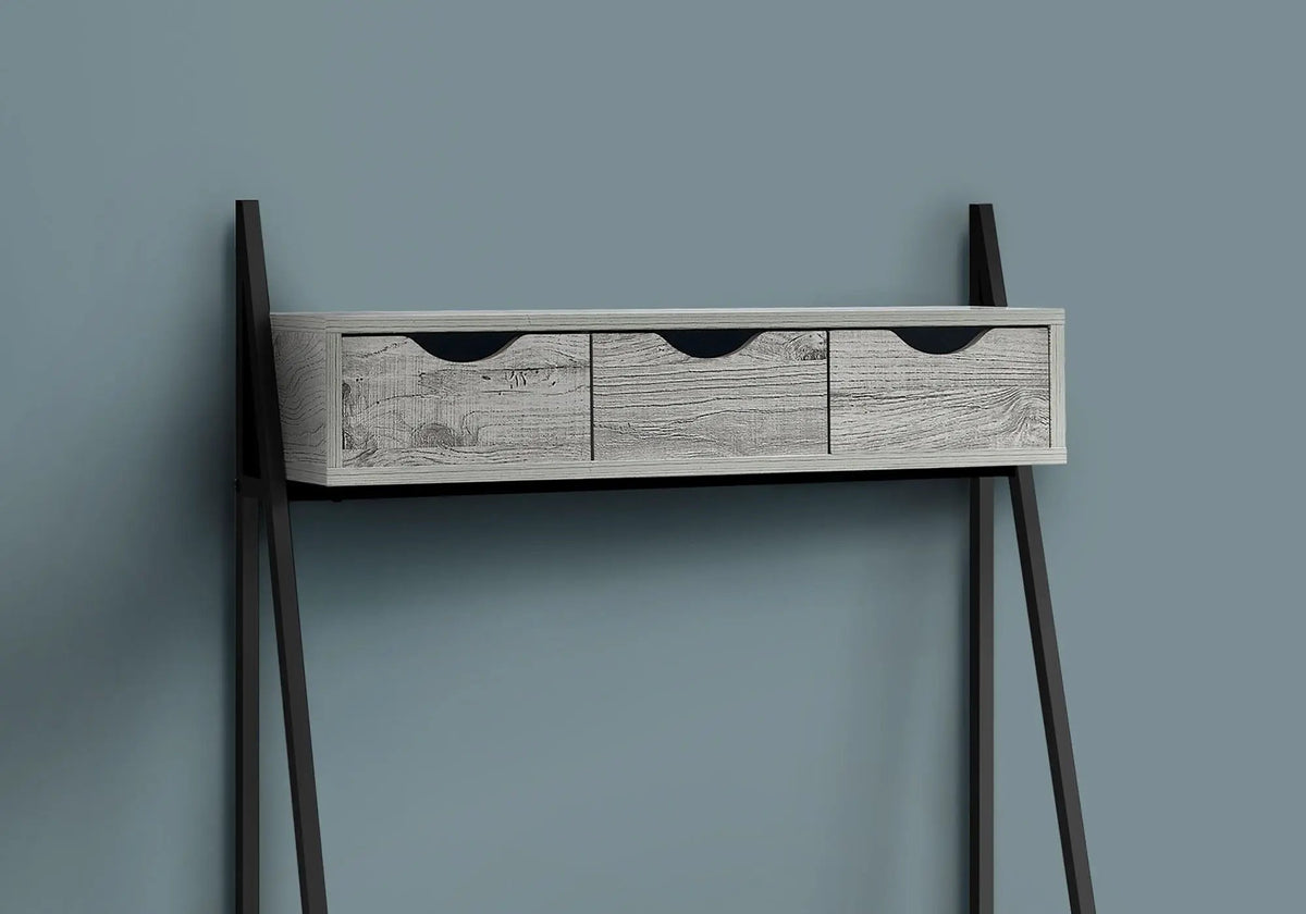 Leaning Computer Desk | 61.25 Inch Height | Long Storage Drawer | Strong Metal Frame