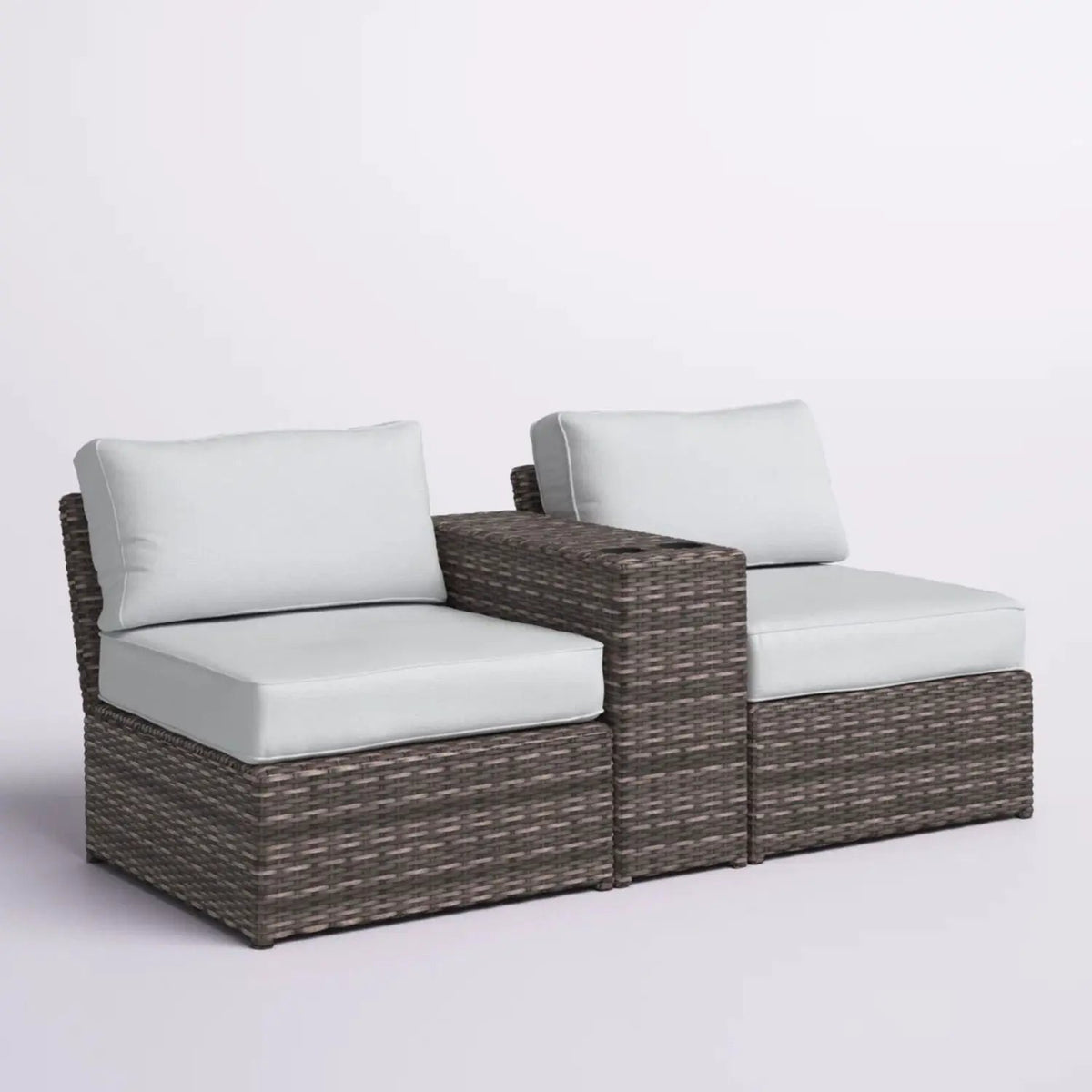 2 Person Wicker Conversation Set | Cushions Included | Integrated Cup Holders | Handwoven HDPE