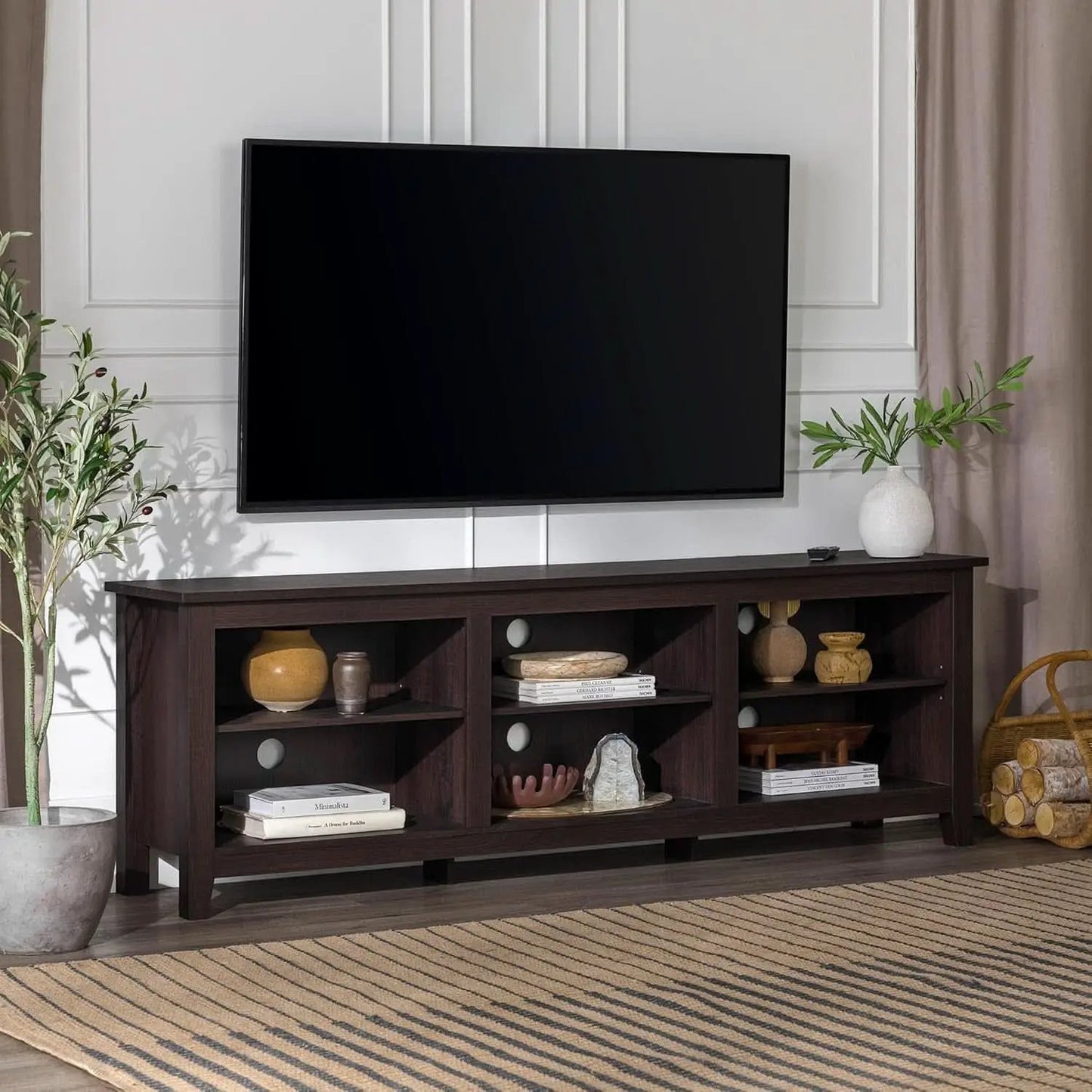 70 Inch TV Stand Espresso Finish With Adjustable Shelves from PriceLows™