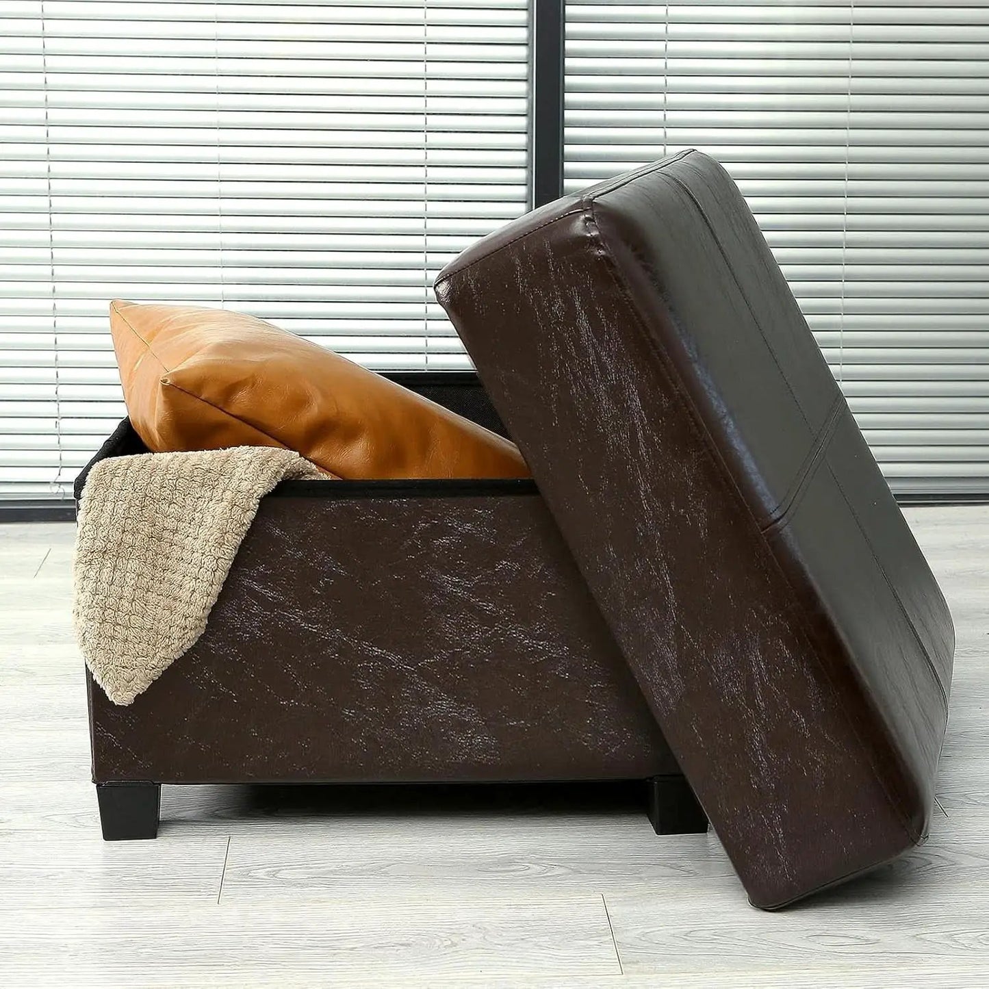 Brown Folding Storage Bench Ottoman Hidden Compartments from PriceLows™