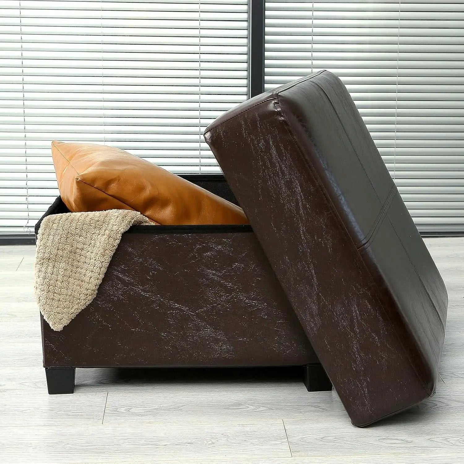 Brown Folding Storage Bench Ottoman Hidden Compartments from PriceLows™