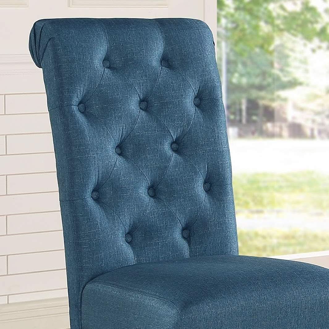 Blue Tufted Parsons Solid Wood Dining Chairs Set Of 2 from PriceLows™