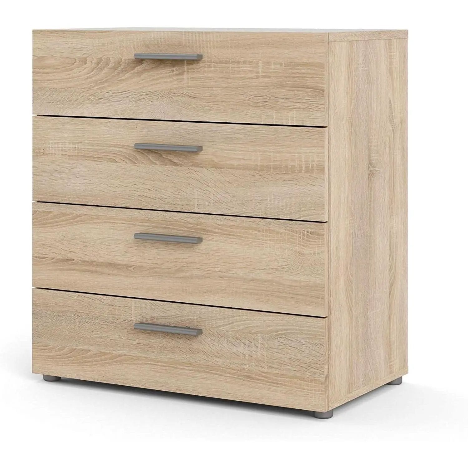 Oak Structure Four Drawer Chest With Silver Bar Handles from PriceLows™