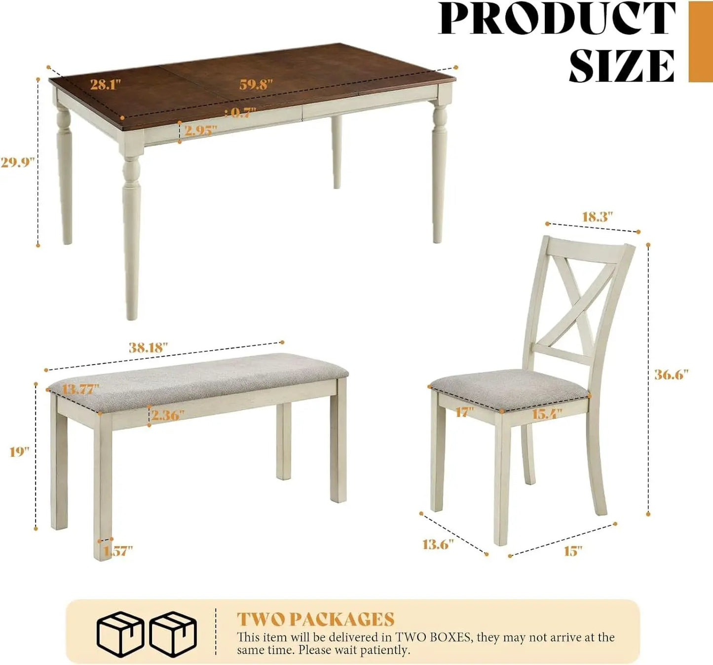 Sixty Inch Solid Wood Walnut Finish Dining Table Set Upholstered Chairs from PriceLows™