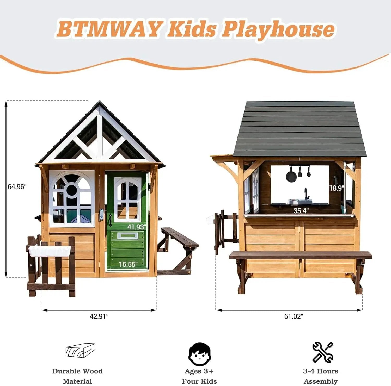 Cedar Gray Weather proof Kids Playhouse With Doorbell from PriceLows™