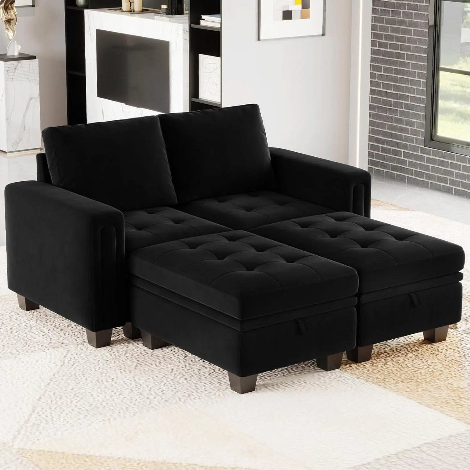 Velvet Modular Sectional Sofa Storage And Reversible Chaise from PriceLows™