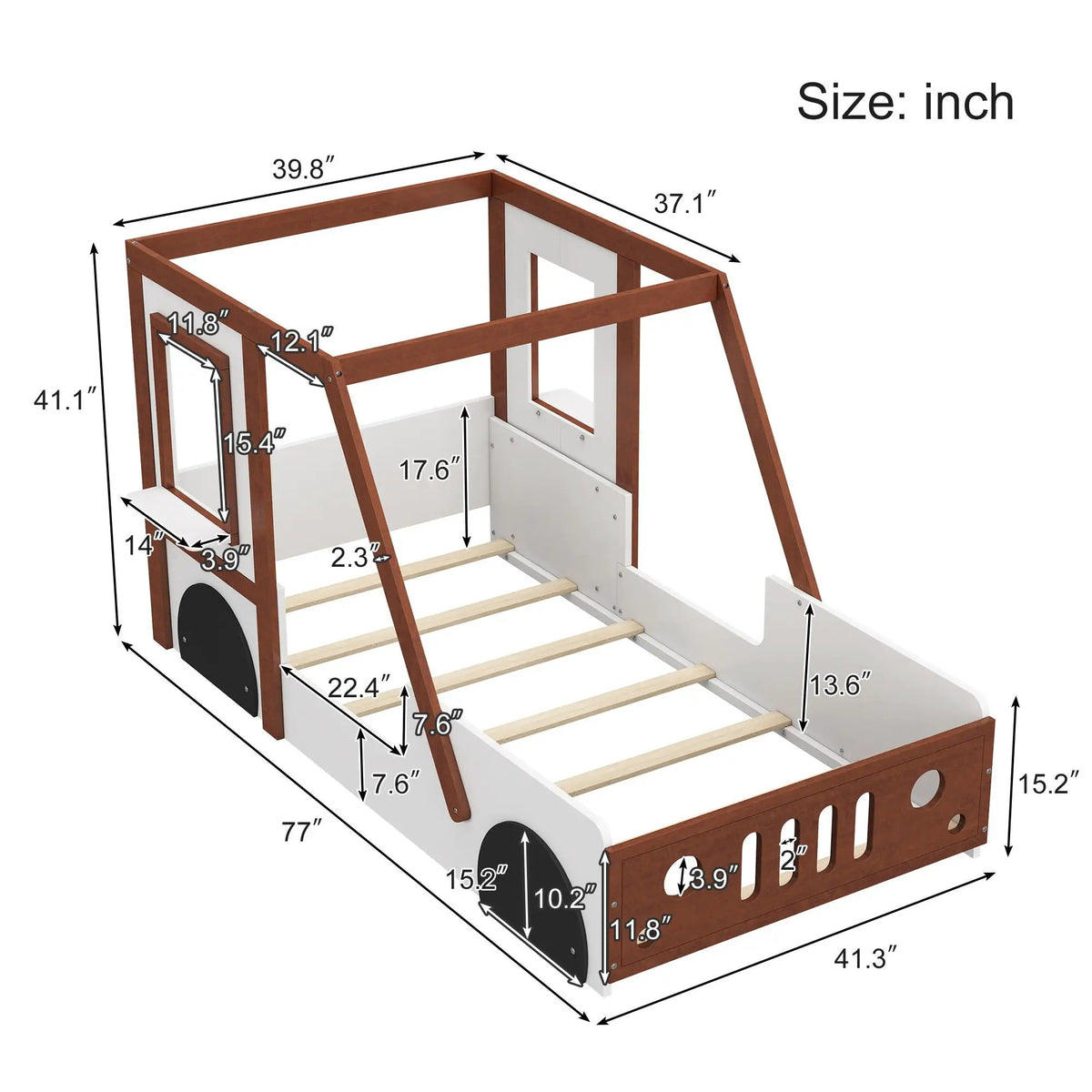 Twin Car Bed | Solid Wood Frame | Car Shaped Design | White Orange