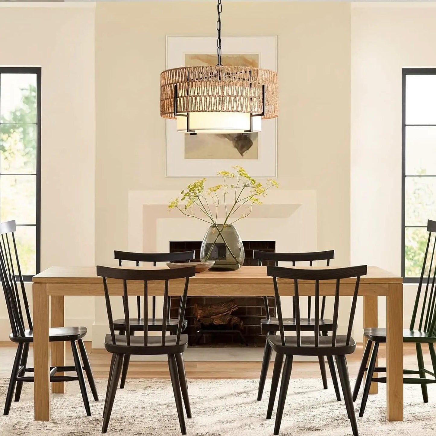 Boho Rattan Chandelier Pendant Light Natural Finish from PriceLows™