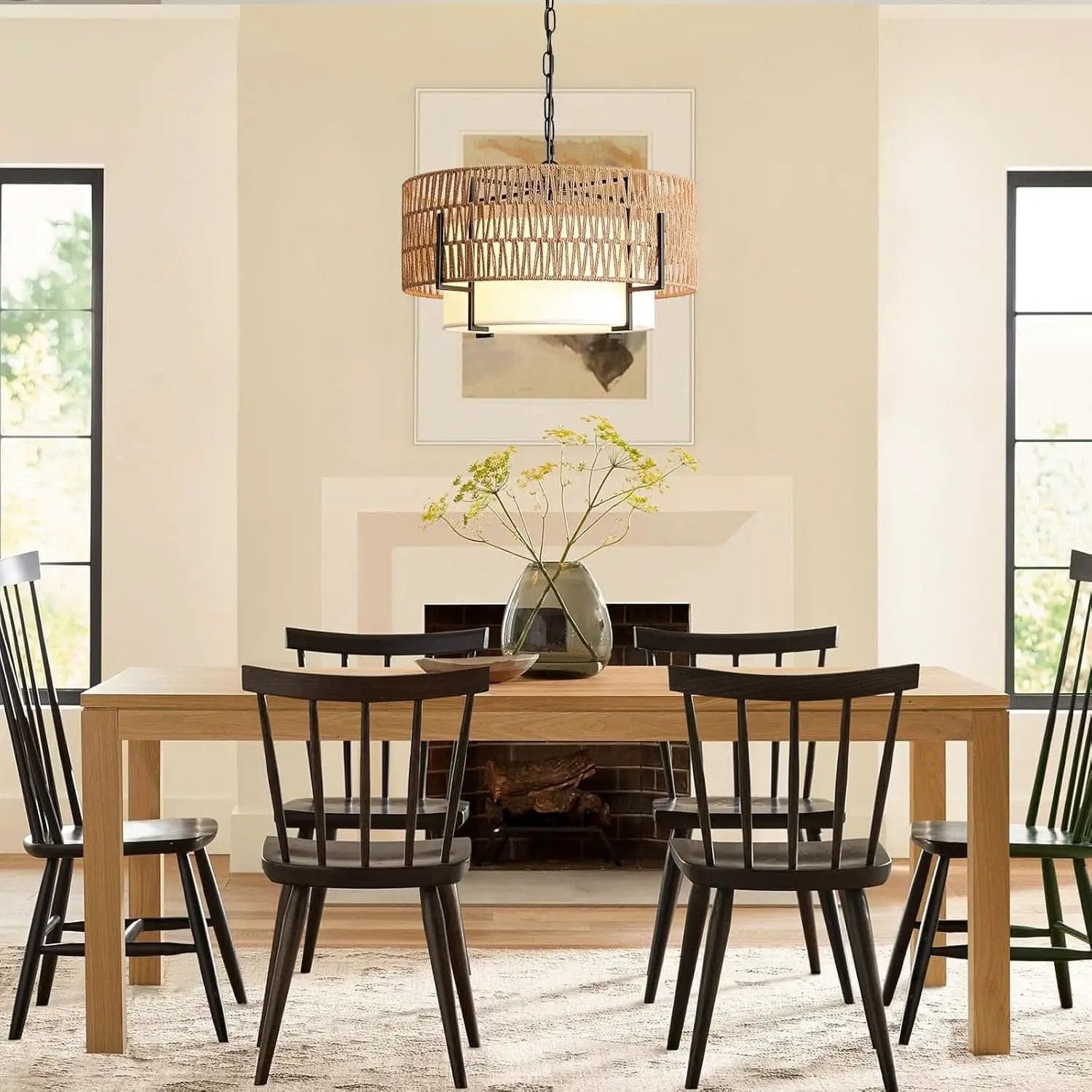 Boho Rattan Chandelier Pendant Light Natural Finish from PriceLows™