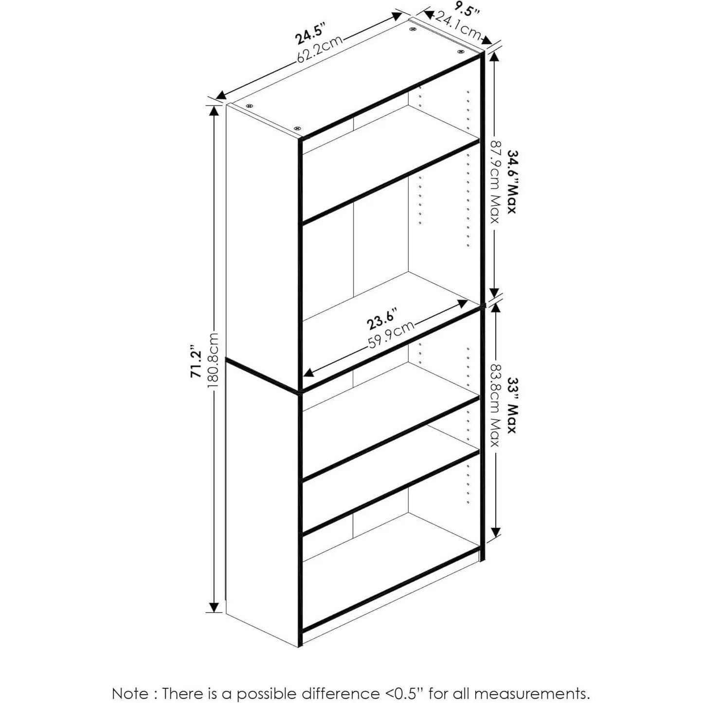 Jaya Simply Home 5 Shelf Bookcase 5 Tier Black With Adjustable Shelves from PriceLows™